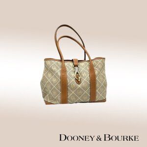 Dooney & Bourke Vintage Tote – Khaki Canvas with Leather Trim and Duck Logo
